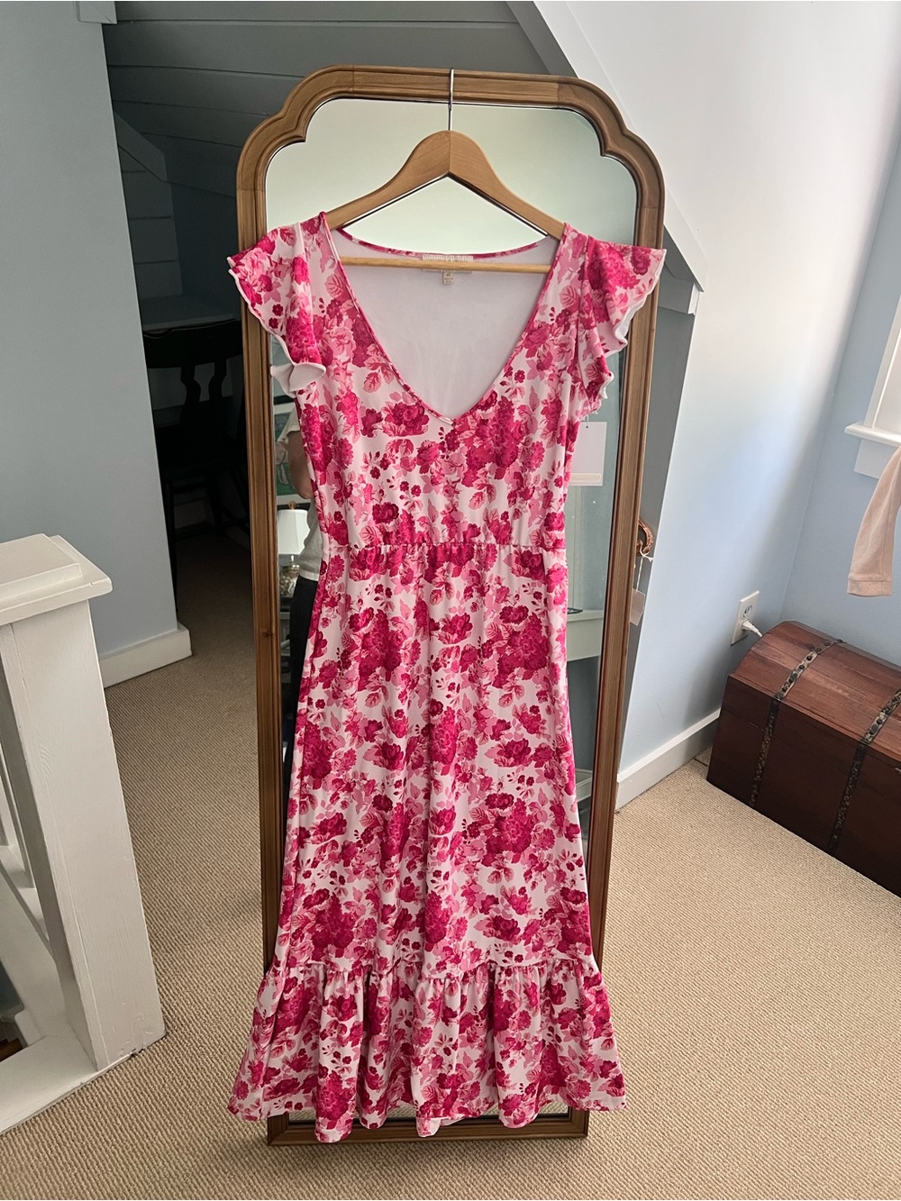 Pink Floral V-Neck Maxi Dress with Ruffle Hem by Smith & Wuin